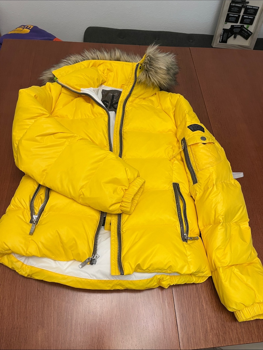 Skea LTD  Yellow Puffer ski Jacket with Fur collar RN47643